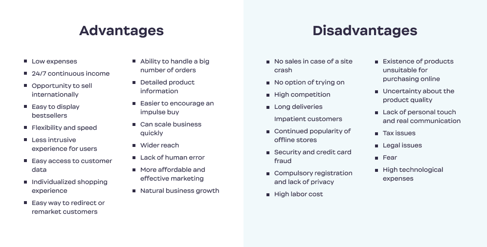 33 Advantages and Disadvantages of Ecommerce - Ester