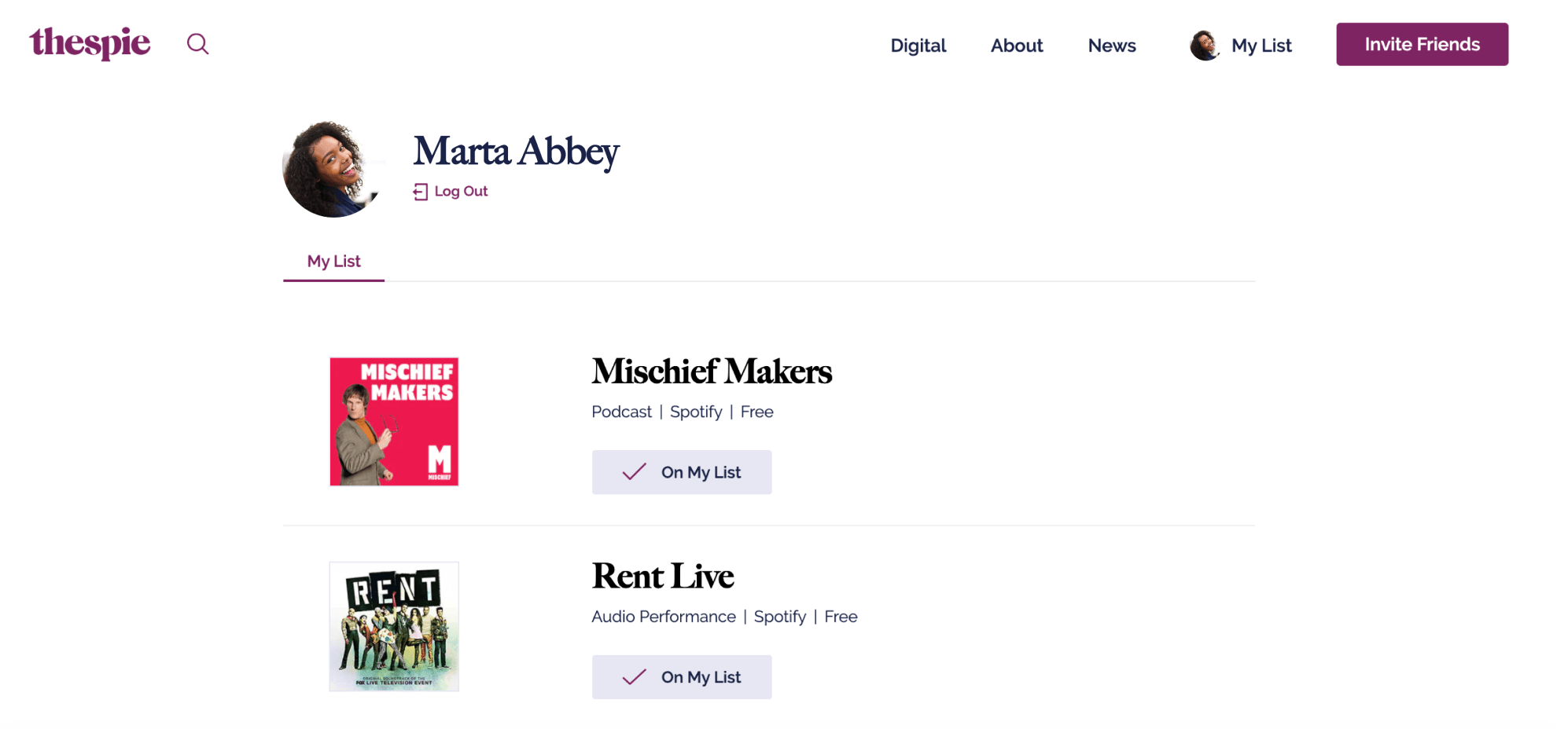 Thespie Personal List